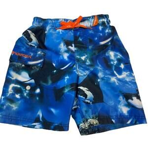 ZeroXPosur Blue Manta Ray Cargo Surf Board Swim Trunks, S